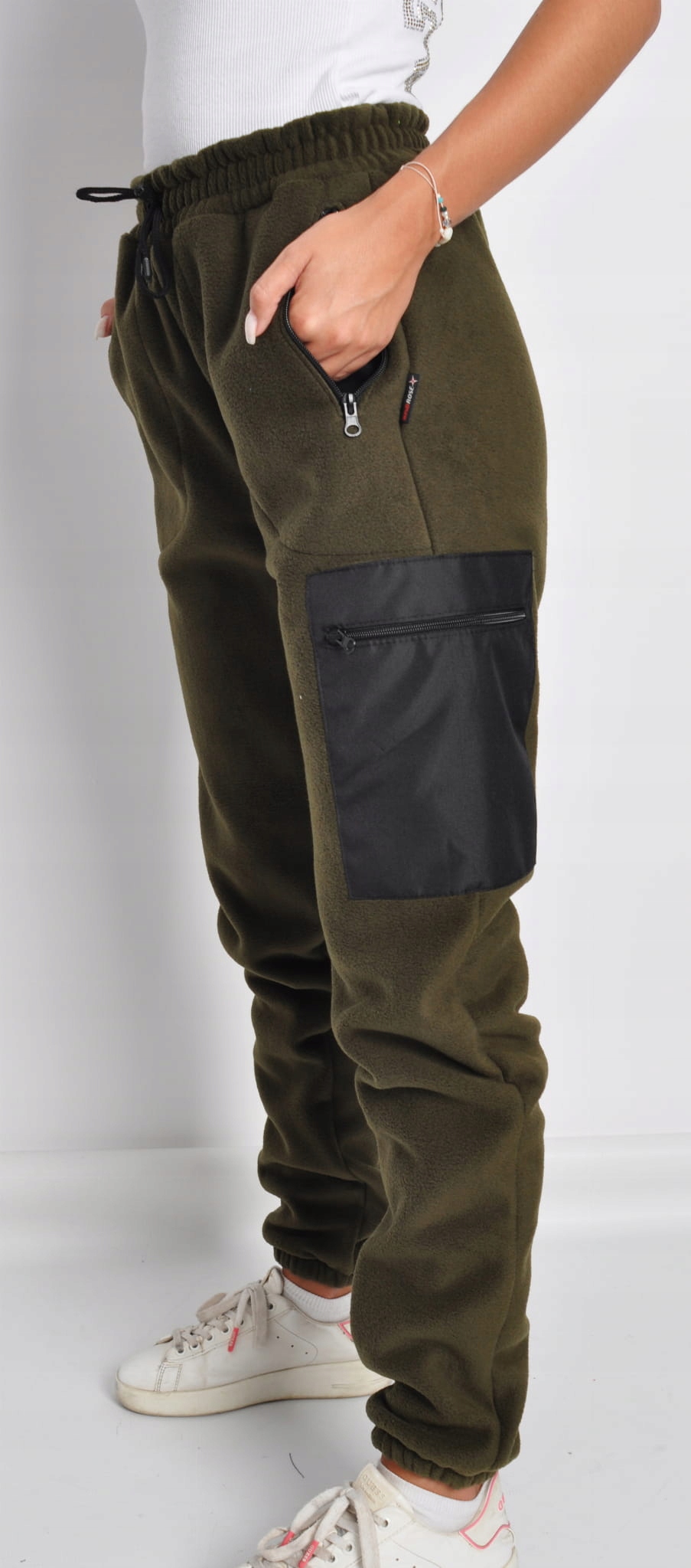 DAMSKIE SPODNIE POLAROWE CIEPLUTKIE CIEMNO ZIELONE S Stan (wysokość w pasie) wysoki