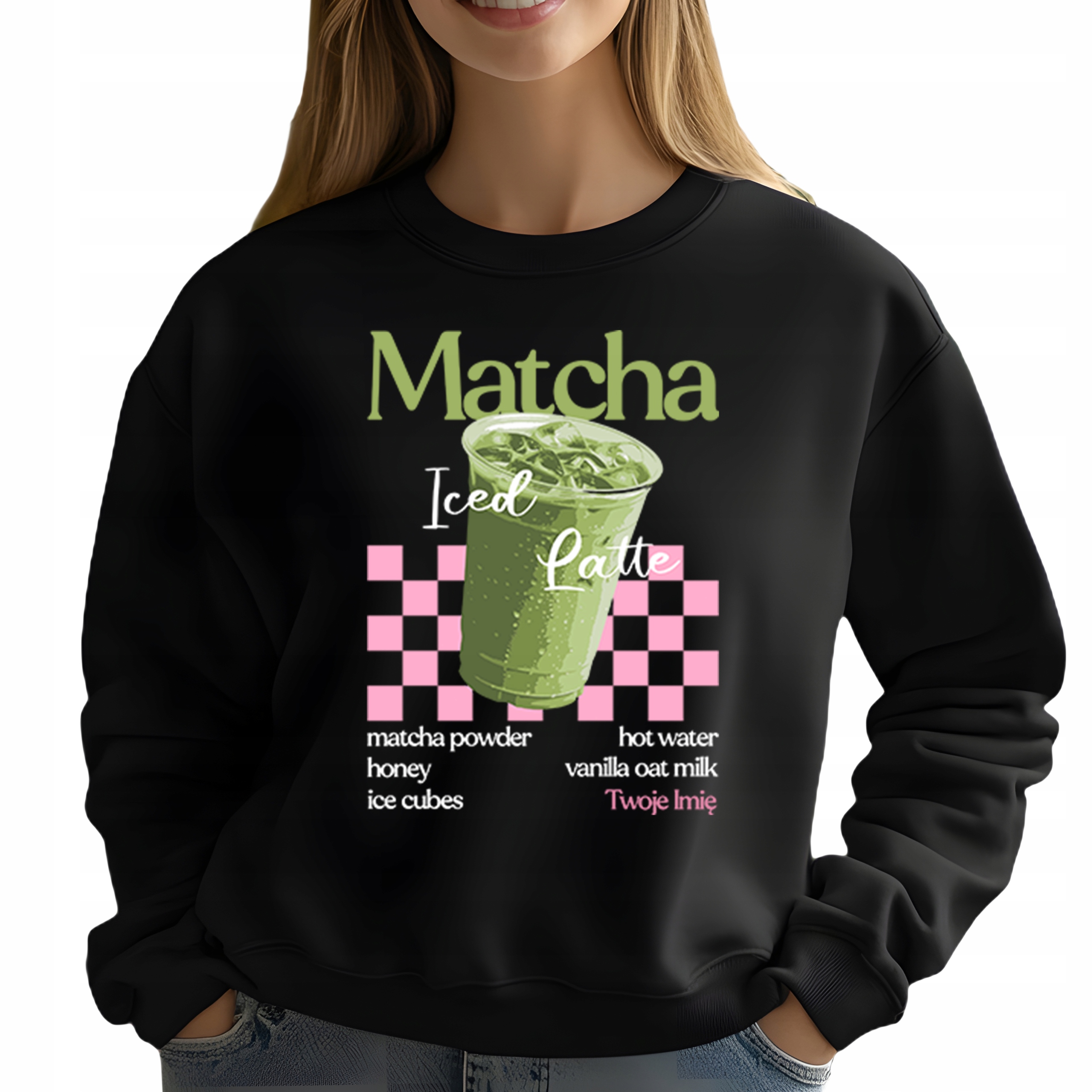 Mikina Černá Módní pro milovnici Matchy Matcha Iced Latte Jméno L