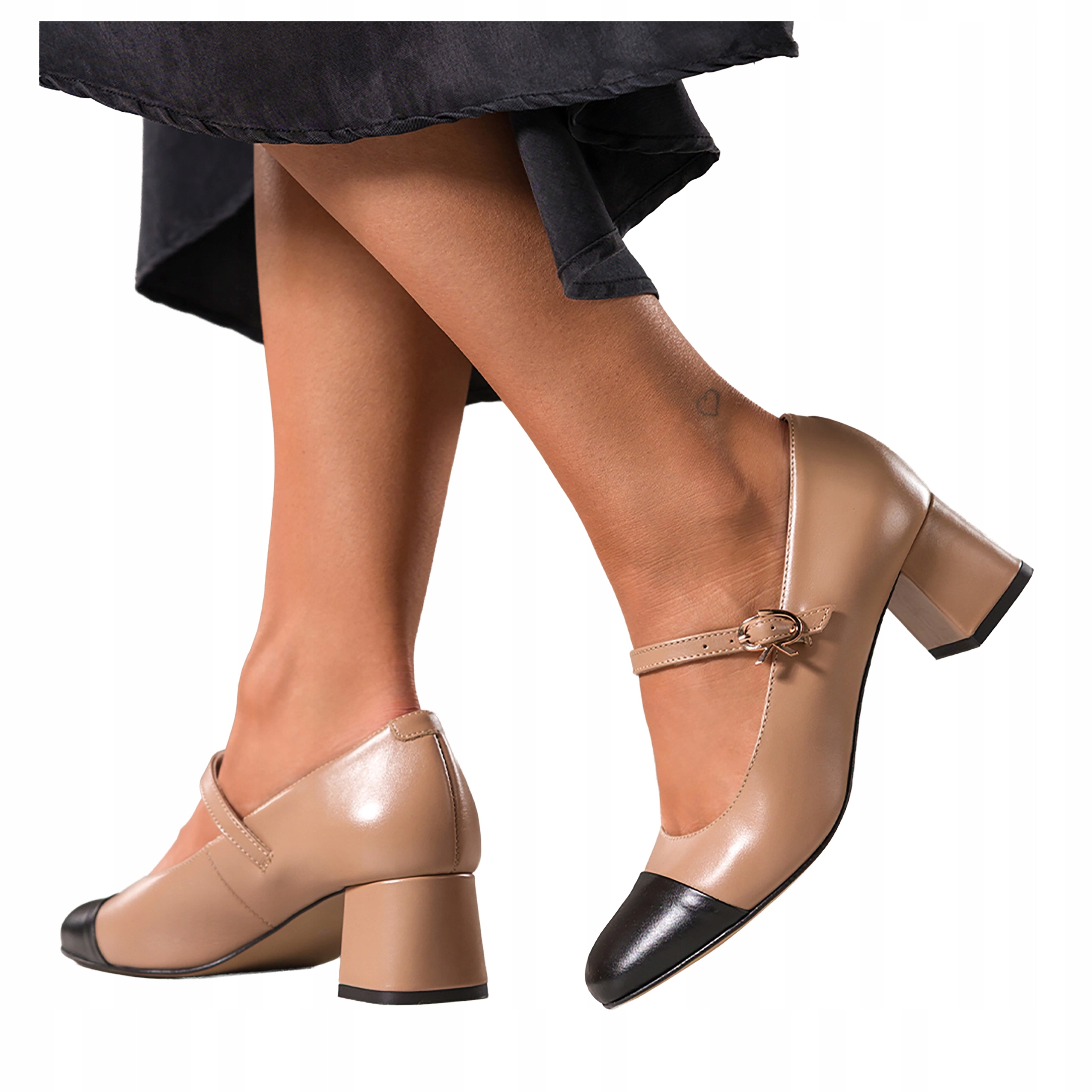 Béžové Lodičky Dámské Nízké Klocek Kožené Polské Mary Jane Módní r 39