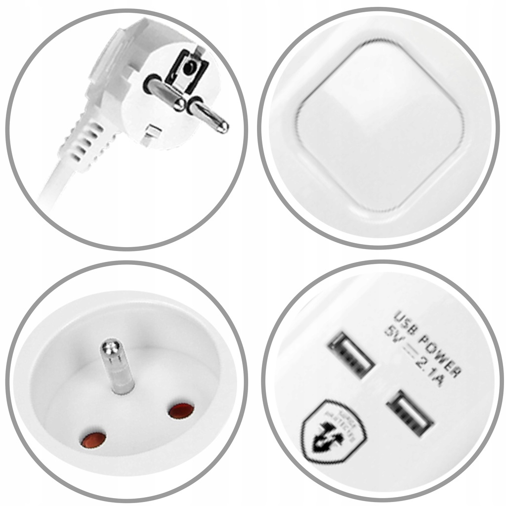 Przedłużacz Listwa 4 Gniazda Ładowarka USB Długość kabla 3 m