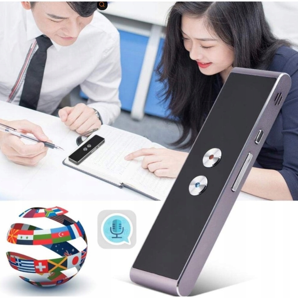 TRANSLATOR TŁUMACZ GŁOSOWY PRZENOŚNY Z SMARTFONEM APLIKACJA NATYCHMIASTOWY Model ELEKTRONICZ TŁUMACZ