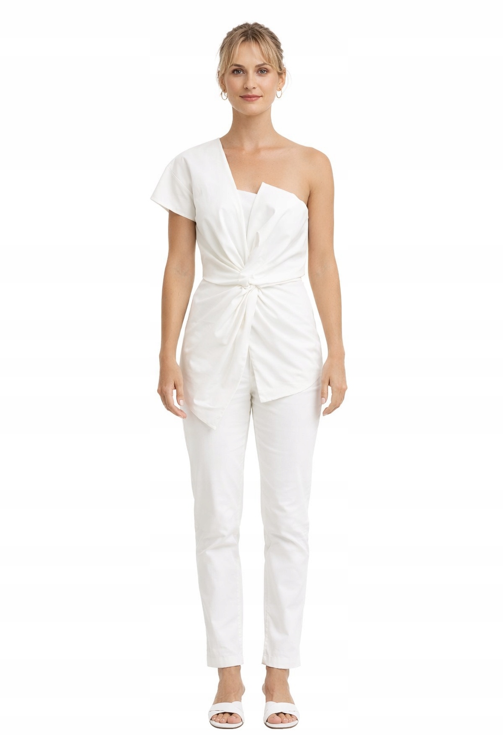 Bílá Asymetrická Halenka S Řasením S/m I3A