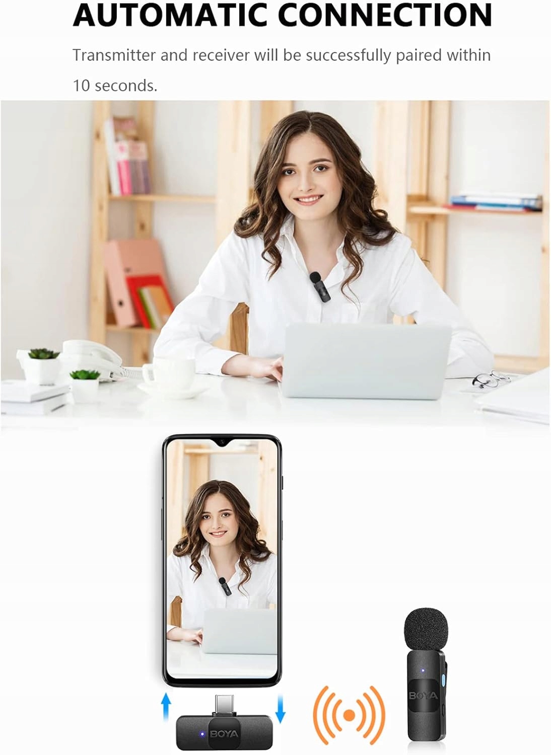 BOYA Bezprzewodowy mikrofon krawatowy do smartfona z systemem Android USB C Kod producenta BOYA V2