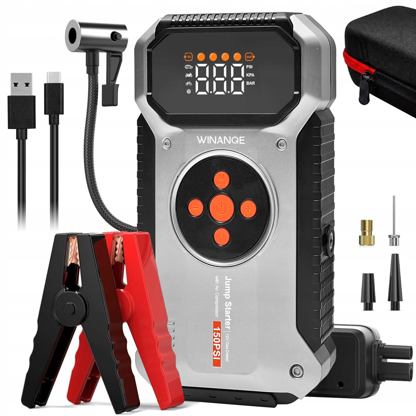 Powerbank Booster Rozruchowy Jump Starter 6000A Z Kompresorem 10 Bar i LCD