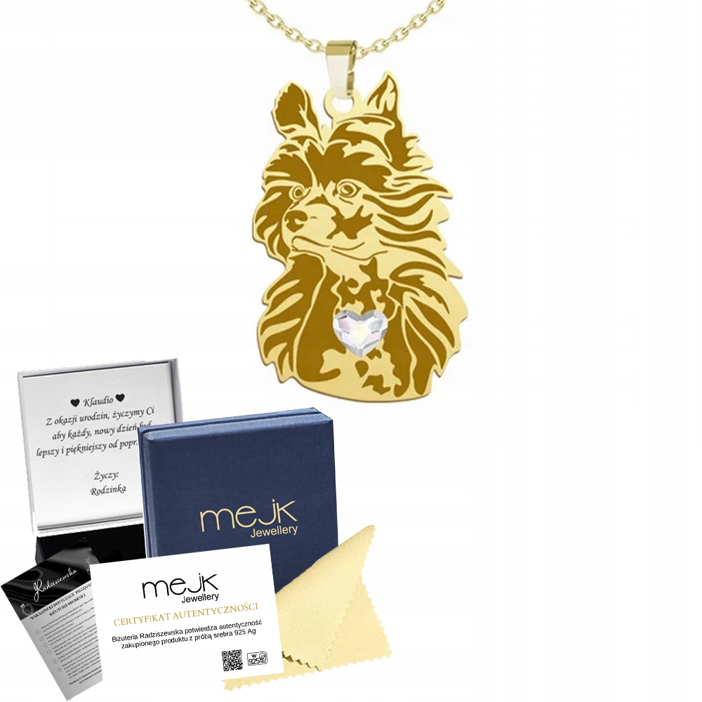 Zlatý náhrdelník se psem Hřívač čínský Nahý 925 Žena Gravírování Bonus