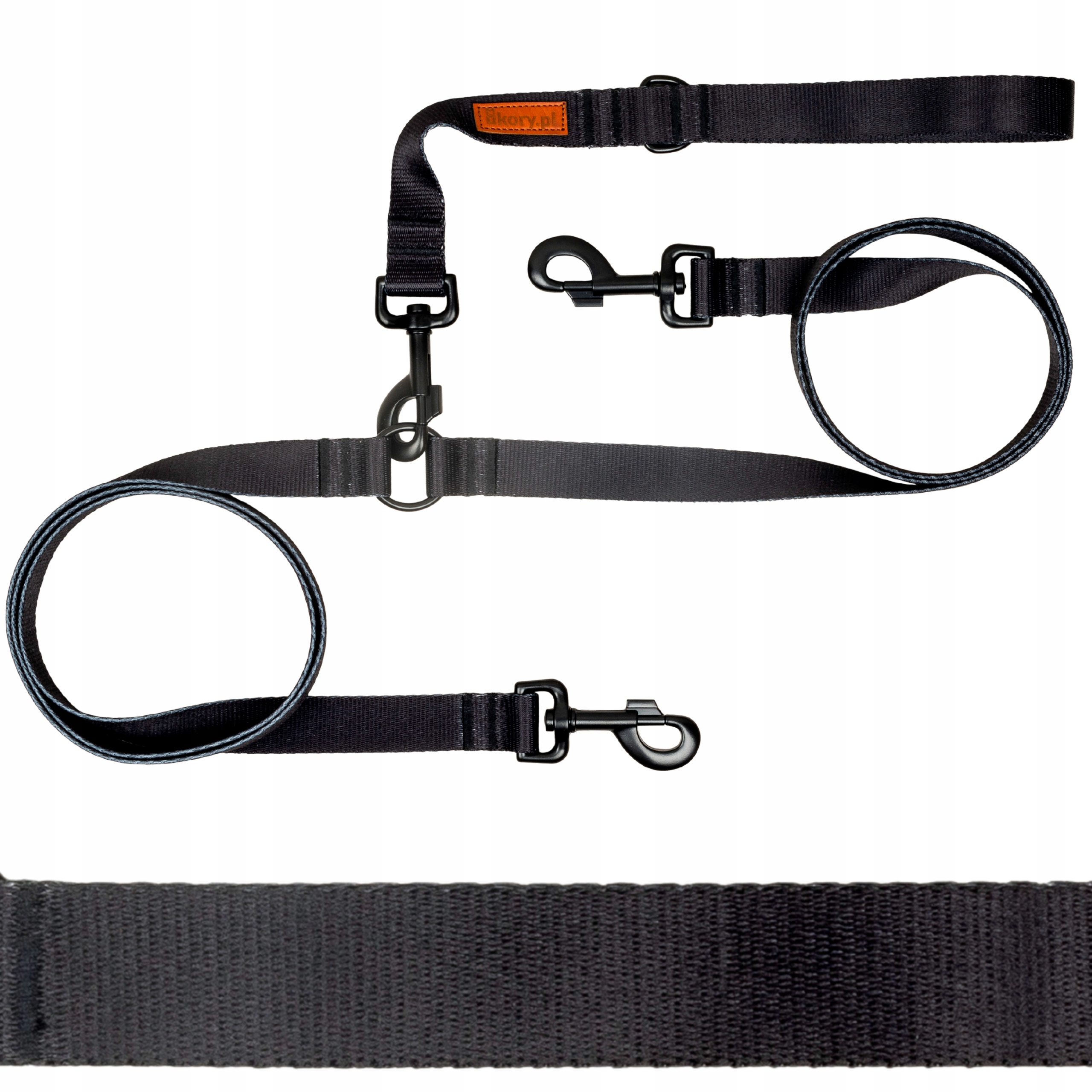 Levně Dvě Vodítka rozdělovač Pejsci Psů 1,78 m Páska 2 cm Ukory Černá