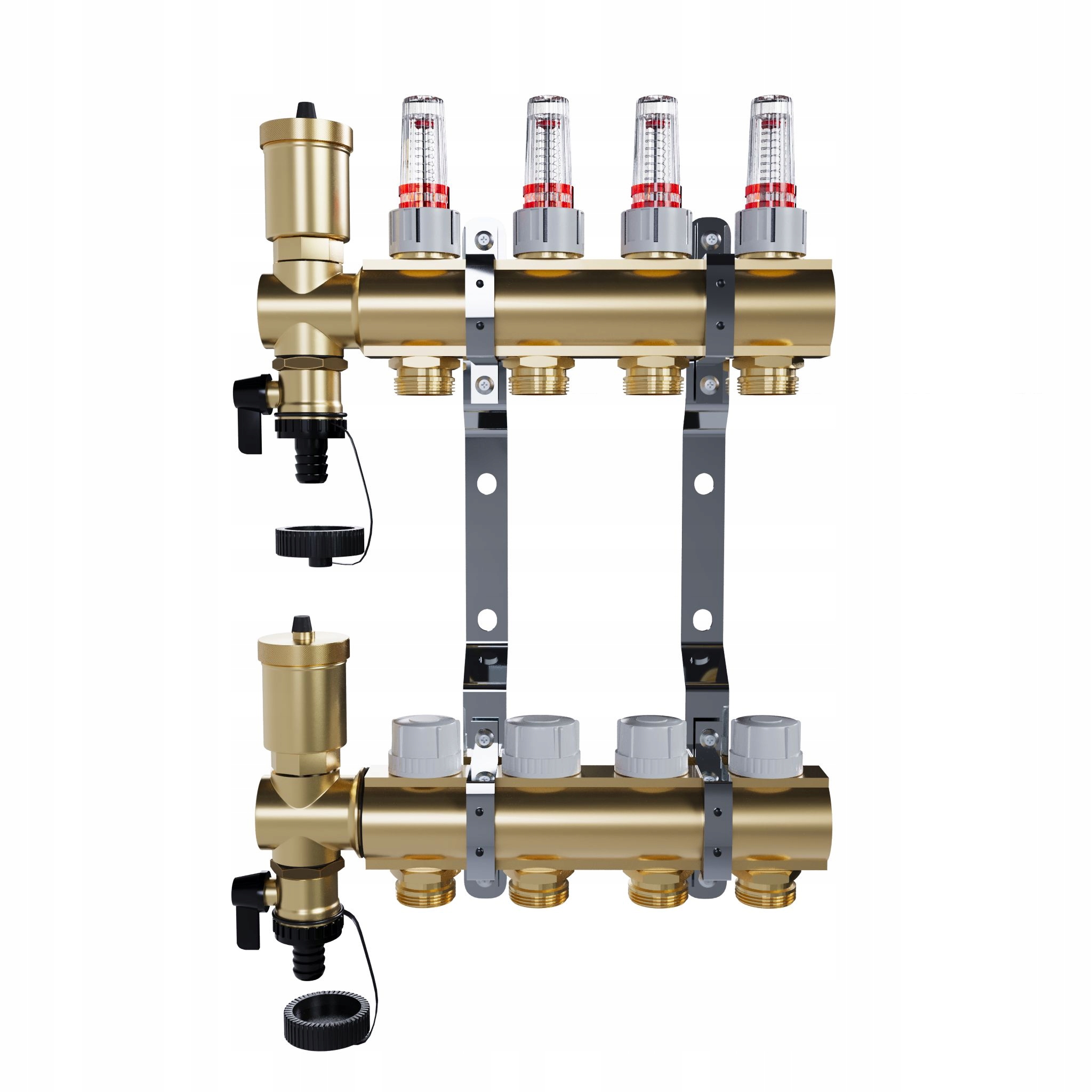 Rozdělovač do podlahy mosazný 4-okruhový pro podlahové vytápění