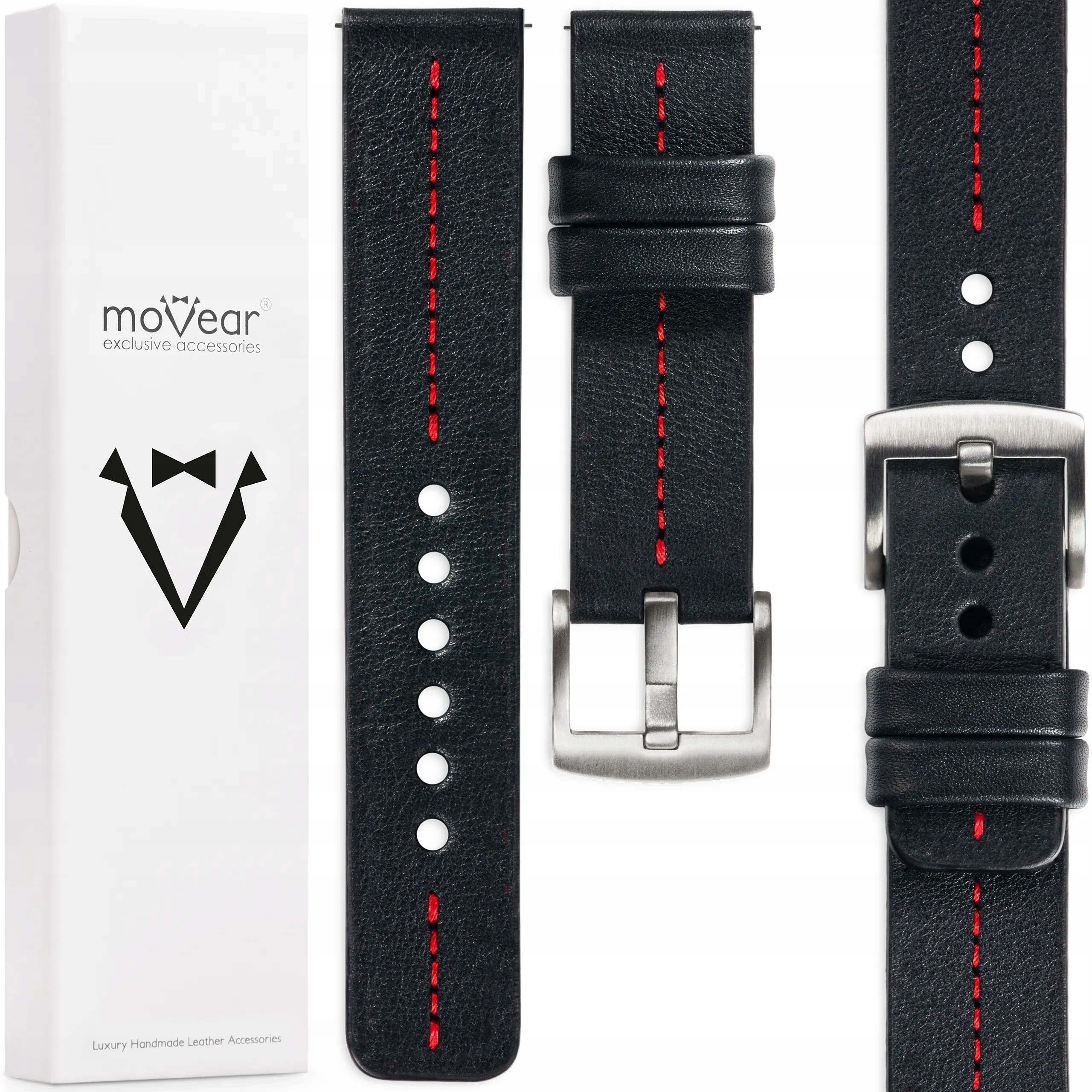 Kožený opasek 18 mm exkluzivní pro elegantní hodinky Movear Černý