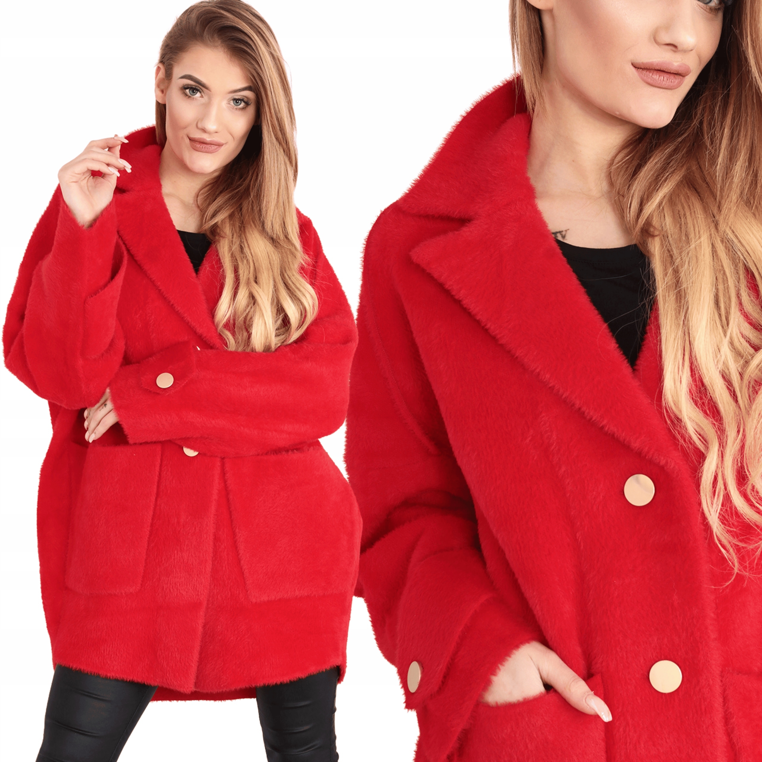 Kurtka Sweter Alpaka Damska Kobieca Guziki Złoto 2008