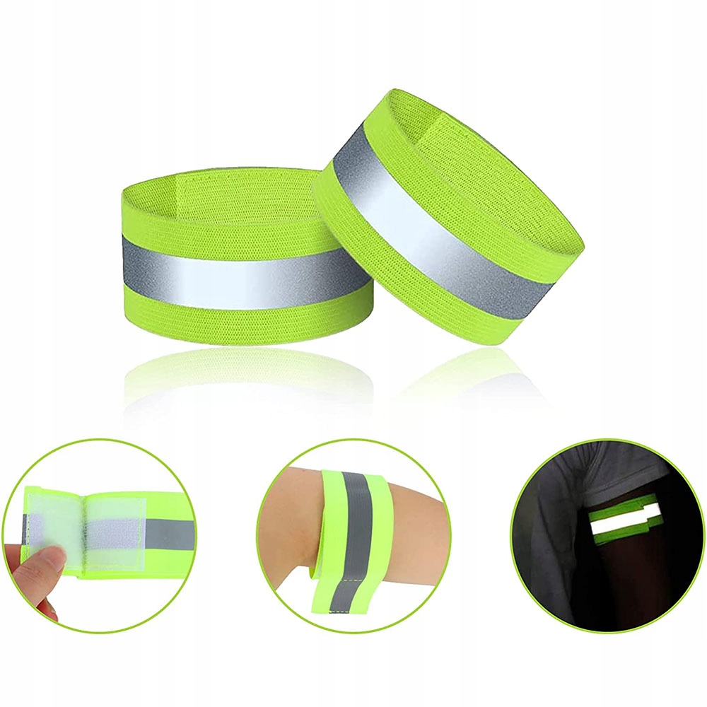 2x REGULOWANA OPASKA ODBLASKOWA ODBLASK DO BIEGANIA NA RĘKĘ ZIELONA RZEP Marka Raltek