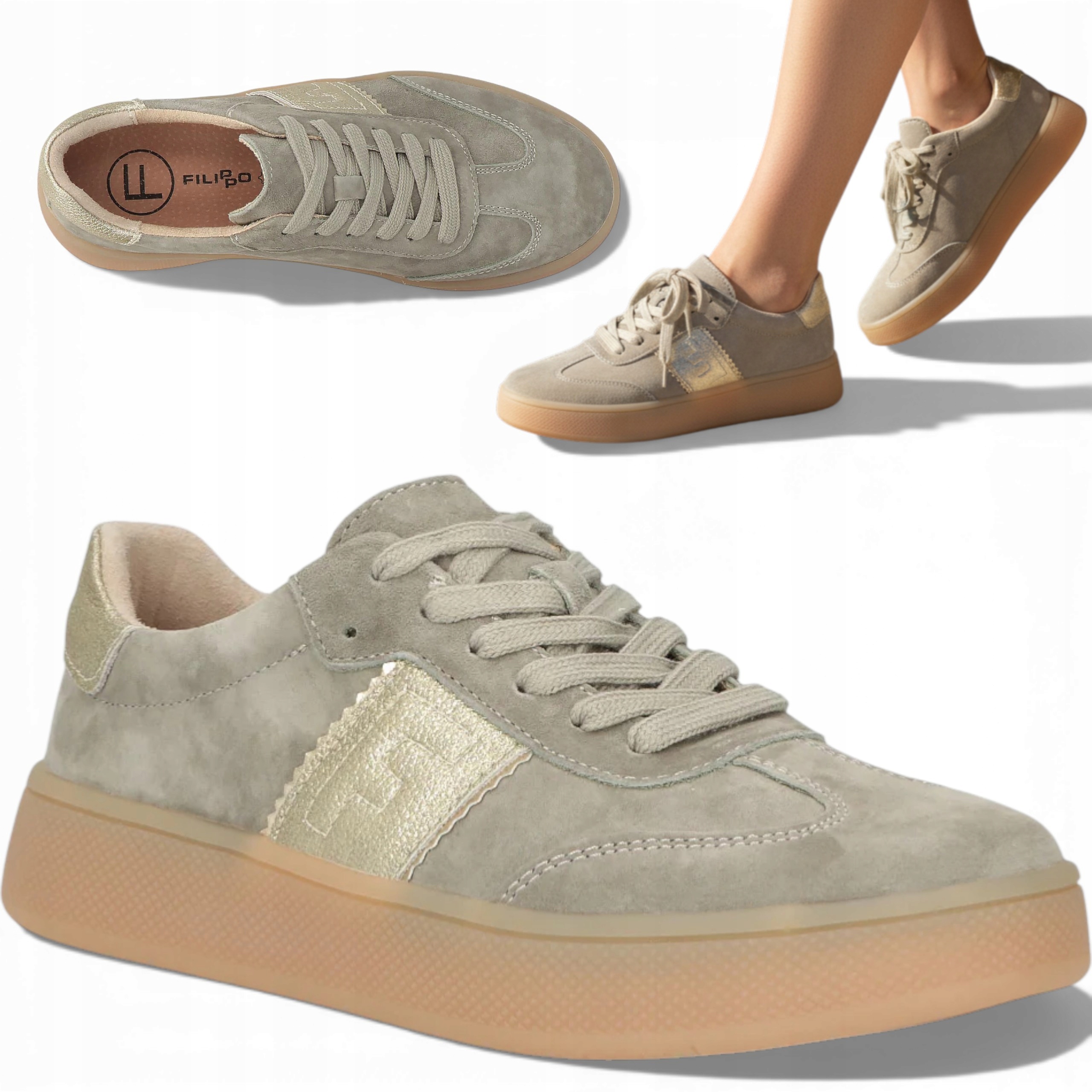 Dámské kožené tenisky 37 Filippo Semiš Pohodlné polobotky Khaki Jarní