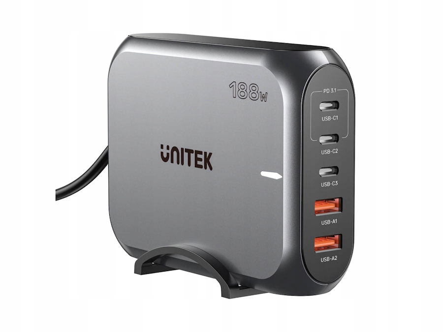 Ładowarka sieciowa GaN Usb-a x2 Usb-c x3 188W Unitek P1234AGY01-EU
