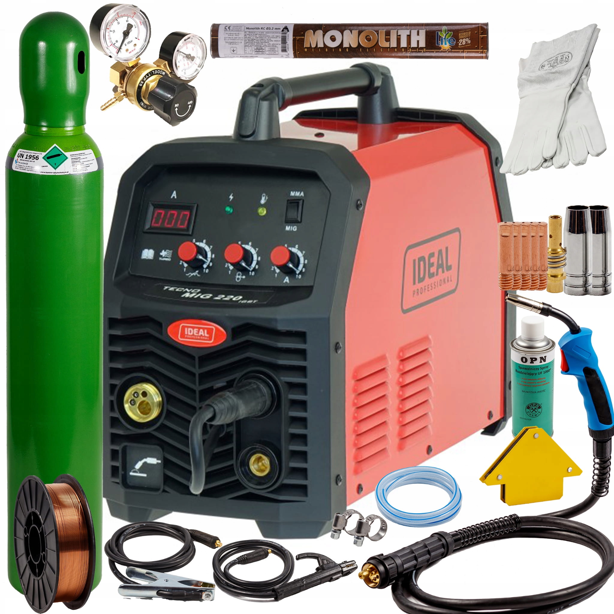 Migomat Svařovač Ideal 220 200a poloautomatický svařovací stroj Sada 3 kusů