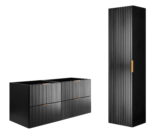 Závěsná koupelnová skříňka Sada Černá 120 Sloupek Modne Ryfle čela Mdf