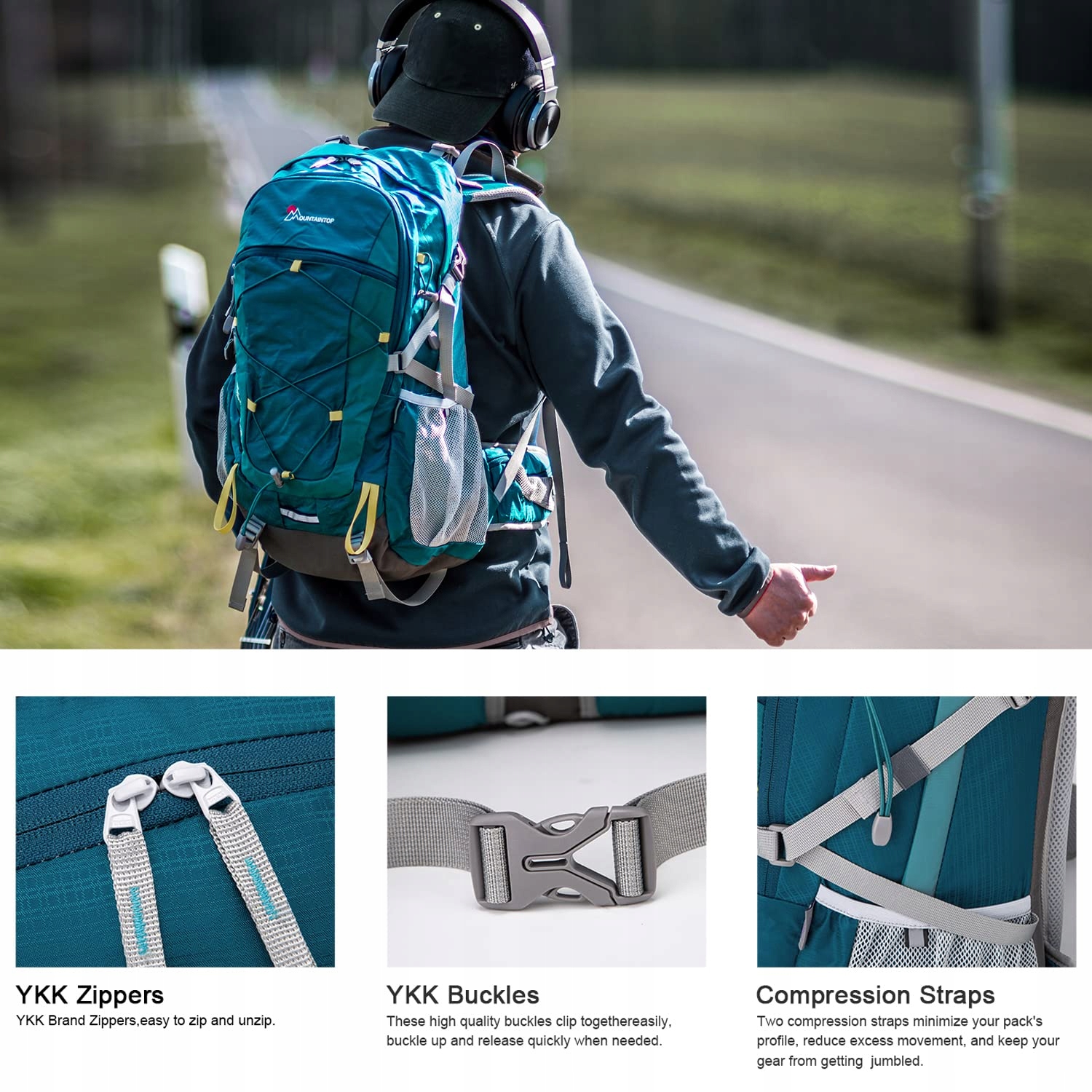MOUNTAINTOP Plecak Trekkingowy 40L Unisex Z Pokrowcem Na Deszcz Outdoor — miniatura 6
