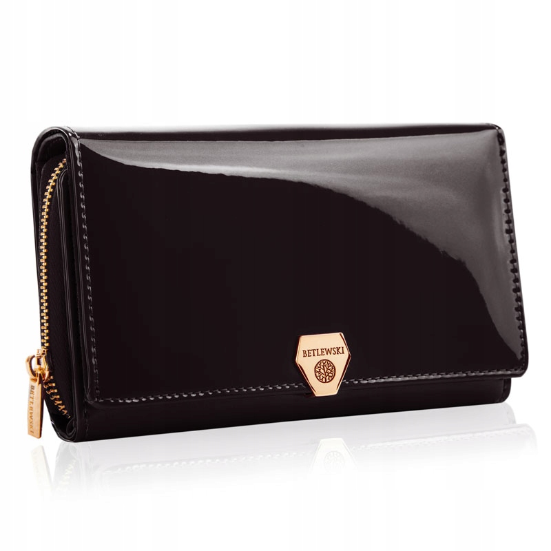 Lakierowany portfel damski Shiny Betlewski zapinany ochrona kart Rfid skóra