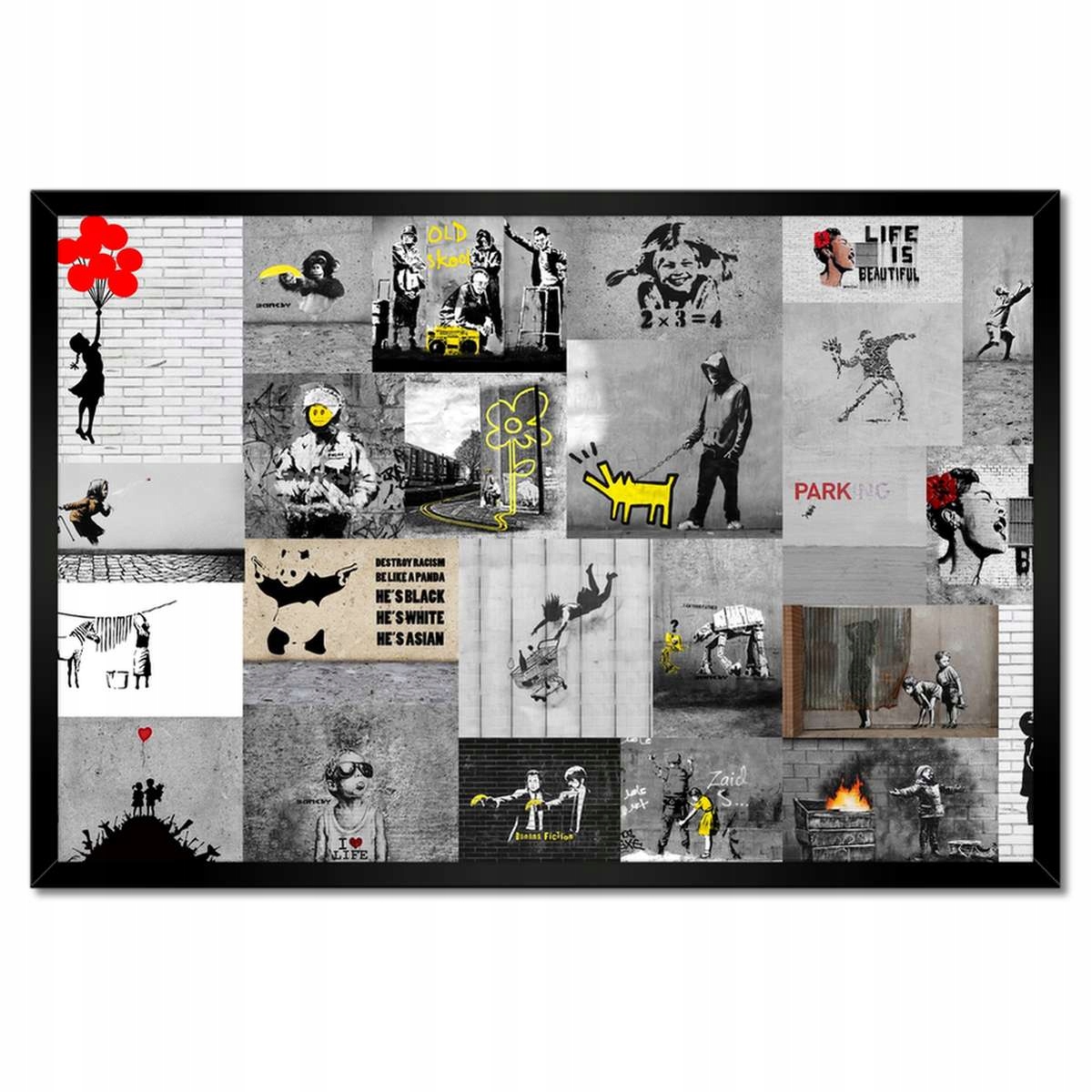 Plakáty v rámu 60x40 Mix grafik Banksy Koláž