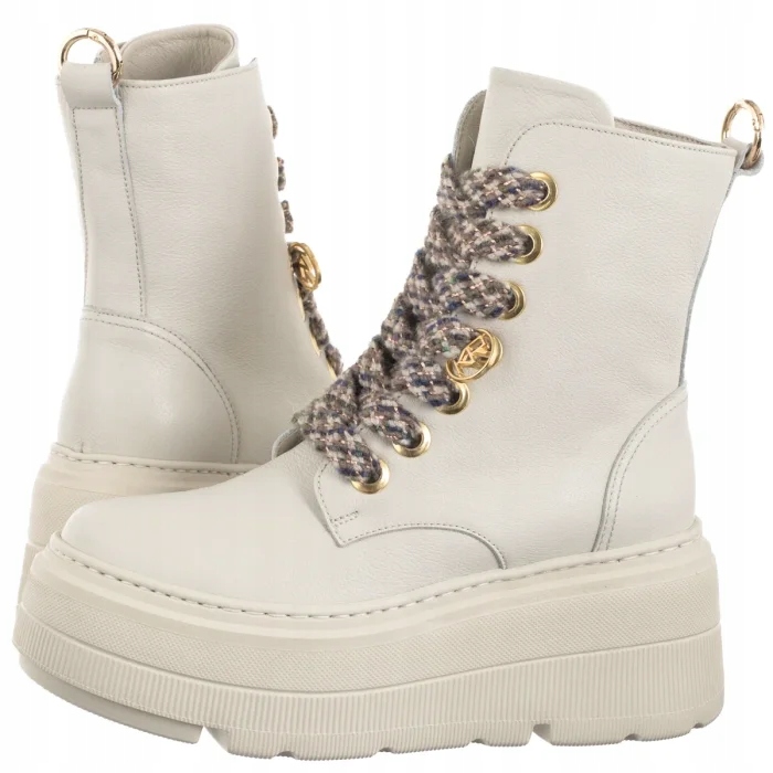 Dámské kožené Kotníkové Boty na platformě Karino Béžová 5681/022-F