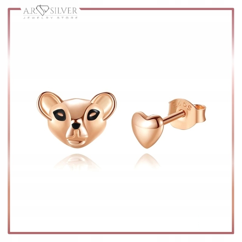 Srebrne kolczyki SŁODKIE LWIĄTKO ROSE Materiał srebro