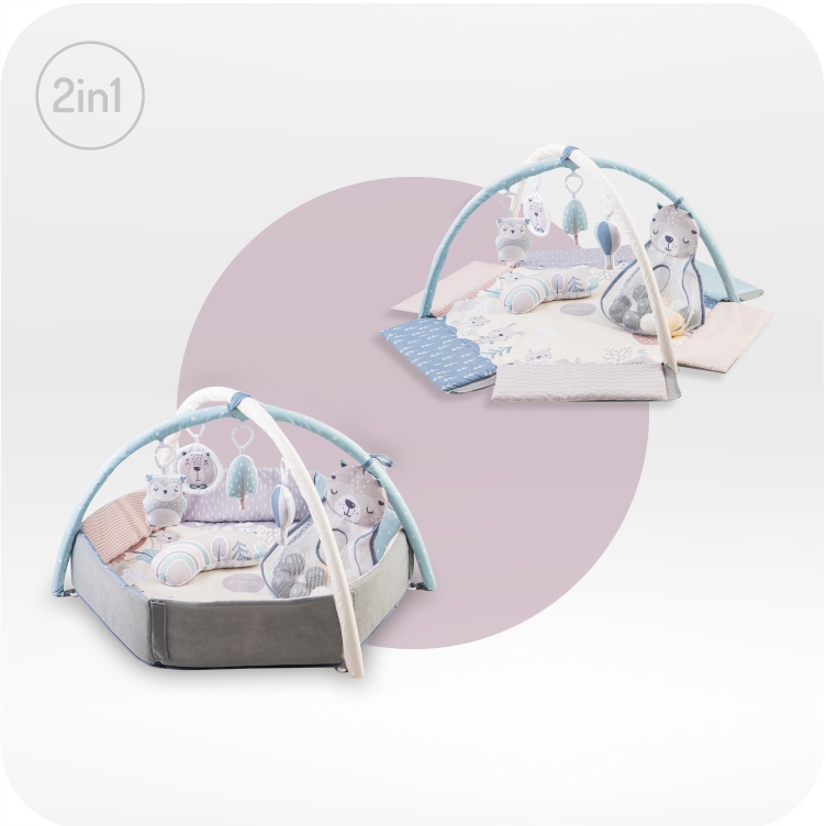 MOKOMASIS KILIMĖLIS KŪDIKIAMS 2in1 - MoMi PASTEL - JUTIMINIAI ŽAISLAI BASEINUI Pakuotės būsena originali