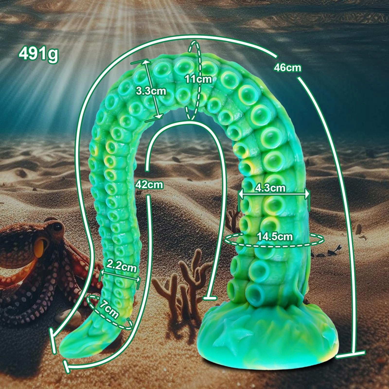 MONSTER TENTAKEL Dildo Silikonowy 46 cm Z Przyssawką Do Masażu Prostaty — miniatura 7