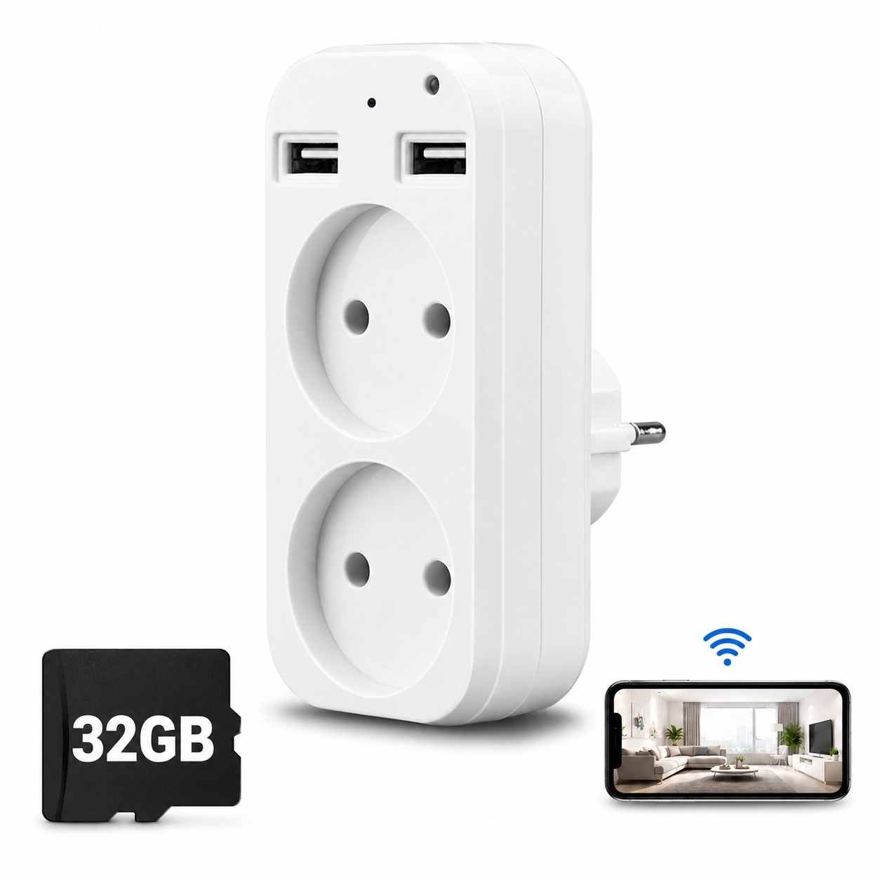 Mini Špionážna Kamera WiFi Rozbočovač Adaptér Nabíjačka Full Hd 32 Gb