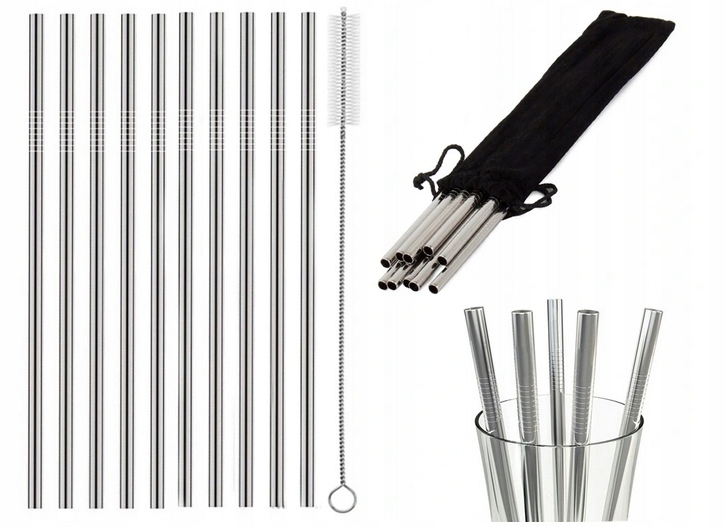 10x SŁOMKI RURKI METALOWE WIELORAZOWE DO PICIA EKO CZYŚCIK Długość (cm) 21.7