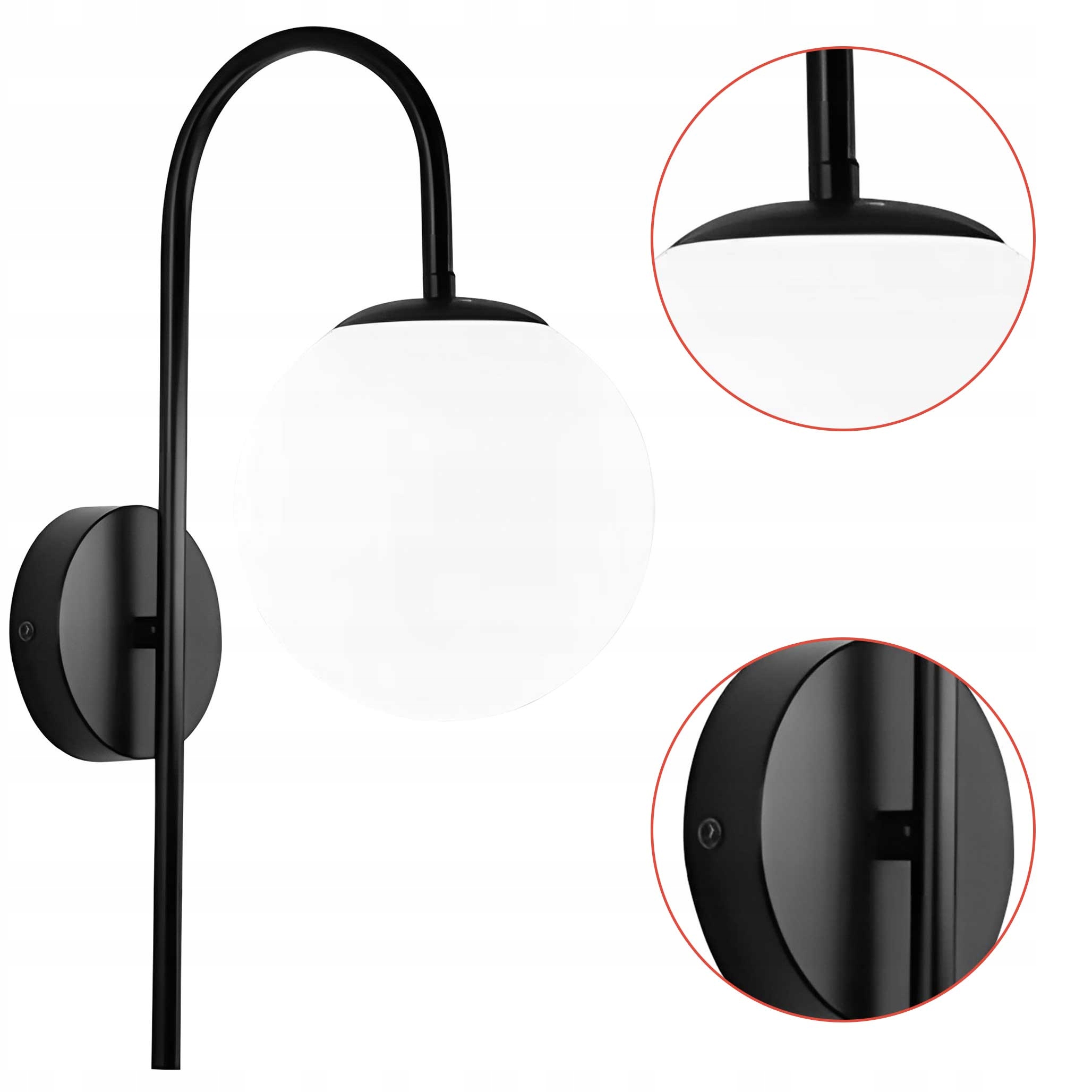 Nástěnná lampa Loft Černá Bílá Nástěnné svítidlo Černá G090 Mléčné stínidlo E27