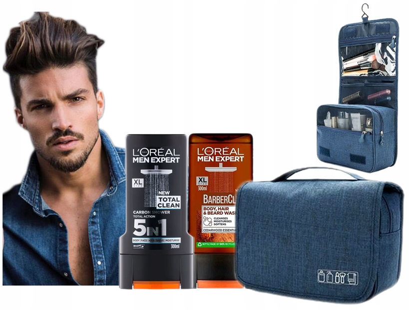 DŁUGO PACHNĄCE ŻELE POD PRYSZNIC MĘSKIE + KOSMETYCZKA KOSMETYKI ZESTAW MEN