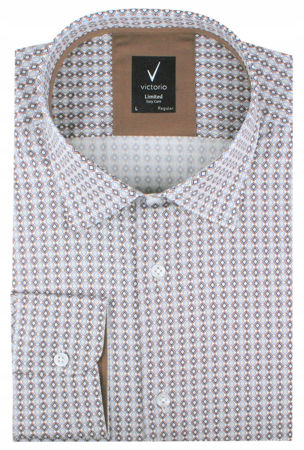 Bavlněná košile (Regular) – Victorio – Hnědo-modrý vzor – 40/176-182