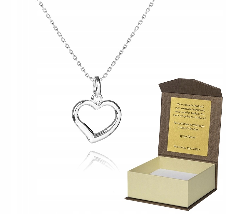 925 Stříbrný Řetízek 45 CM Srdce Věnování A5Z57