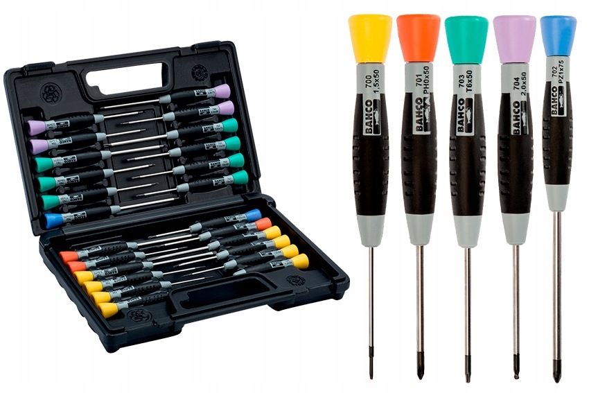 Přesné šroubováky Bahco, sada 24 kusů Ph Pz Torx Hex v kufru Najder