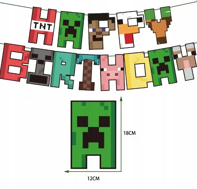 MINECRAFT BALONY GIRLANDA TOPPER TOPPERY OBRUS PIXEL STEVE URODZINY ZESTAW Marka inna