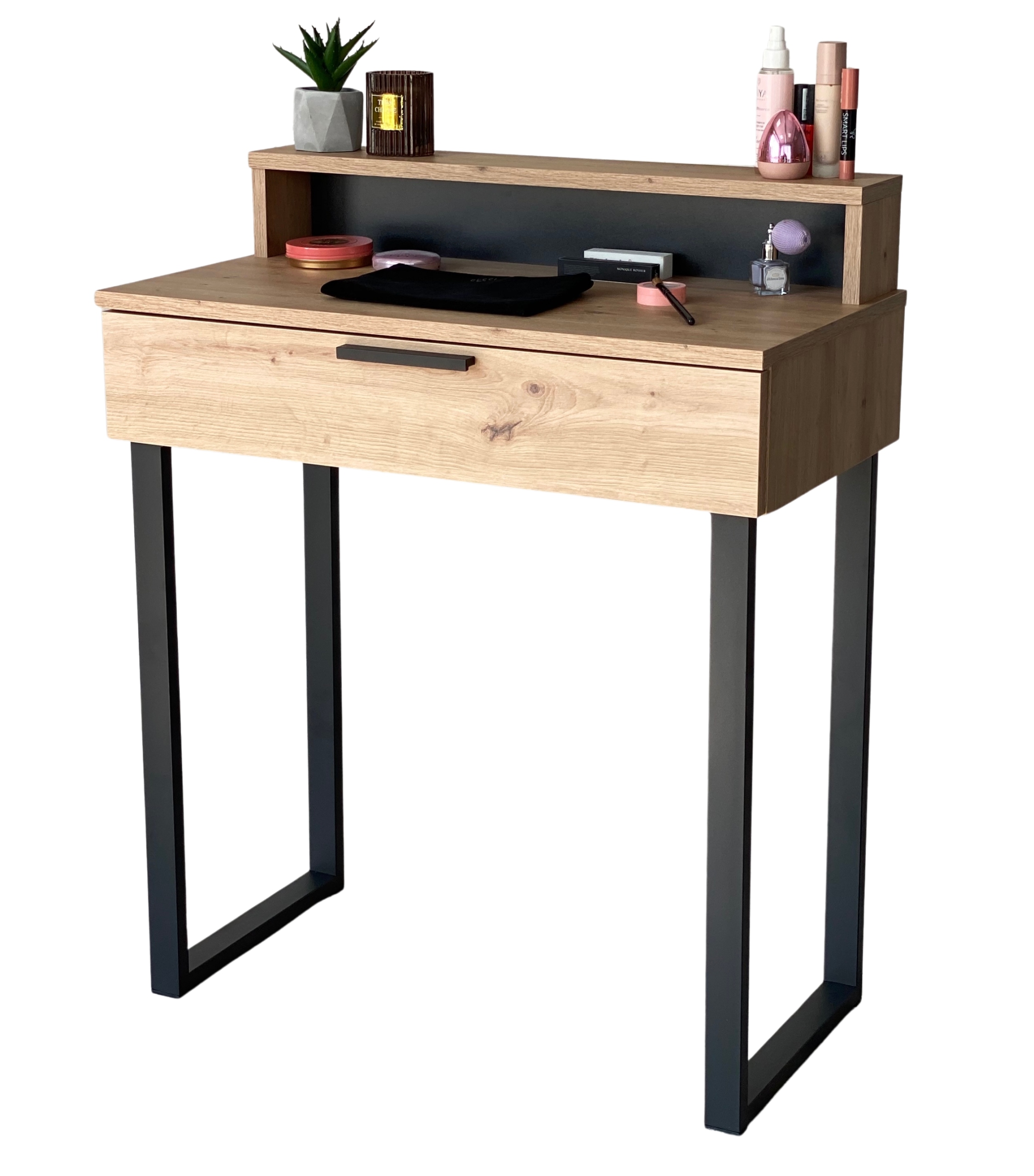 ТУАЛЕТНЫЙ СТОЛИК LENA PLUS OAK ARTISAN METAL BLACK U 75СМ