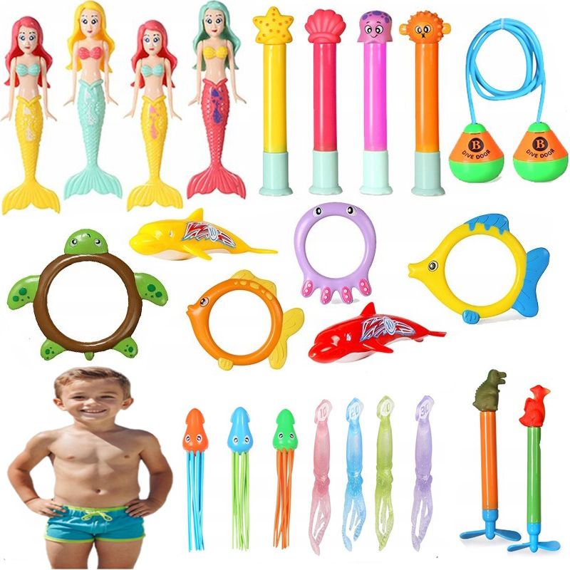 ZABAWKI DO WODY BASENU ZESTAW DO NURKOWANIA LATO PŁYWANIA Z SYRENI 24 SZT