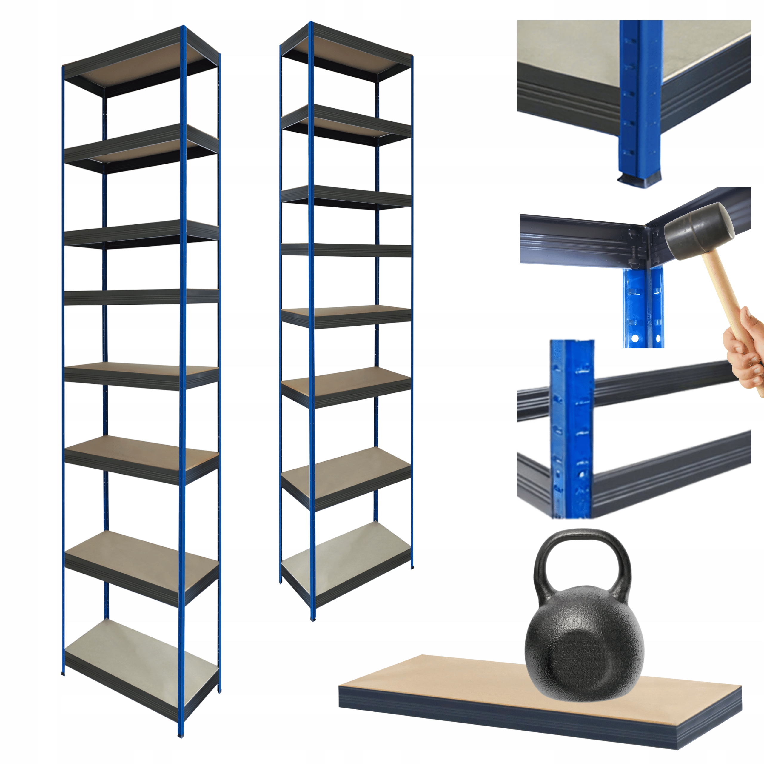 Kovový úložný regál Helios 270x35x35 cm 8Px175 kg Pevná Obloha