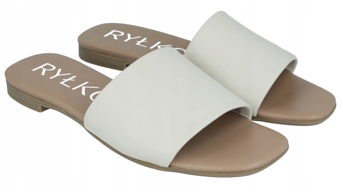 Ryłko krémové nazouváky 0AGH2_V s plochou podrážkou, kožené letní nazouváky vel. 38