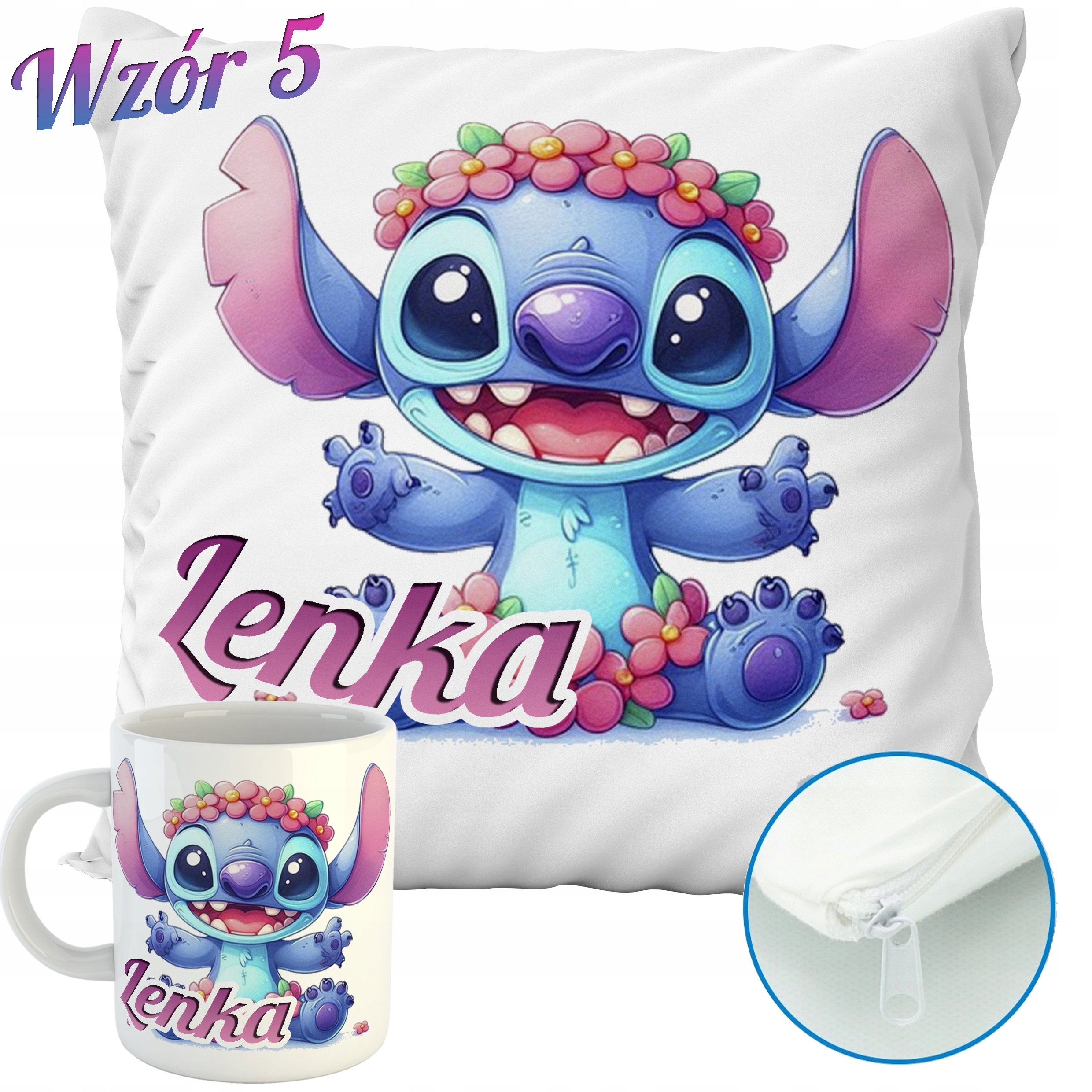 ZESTAW PODUSZKA + KUBEK LILO I STITCH OHANA IMIĘ PREZENT WZORY 2 Wyrób medyczny nie