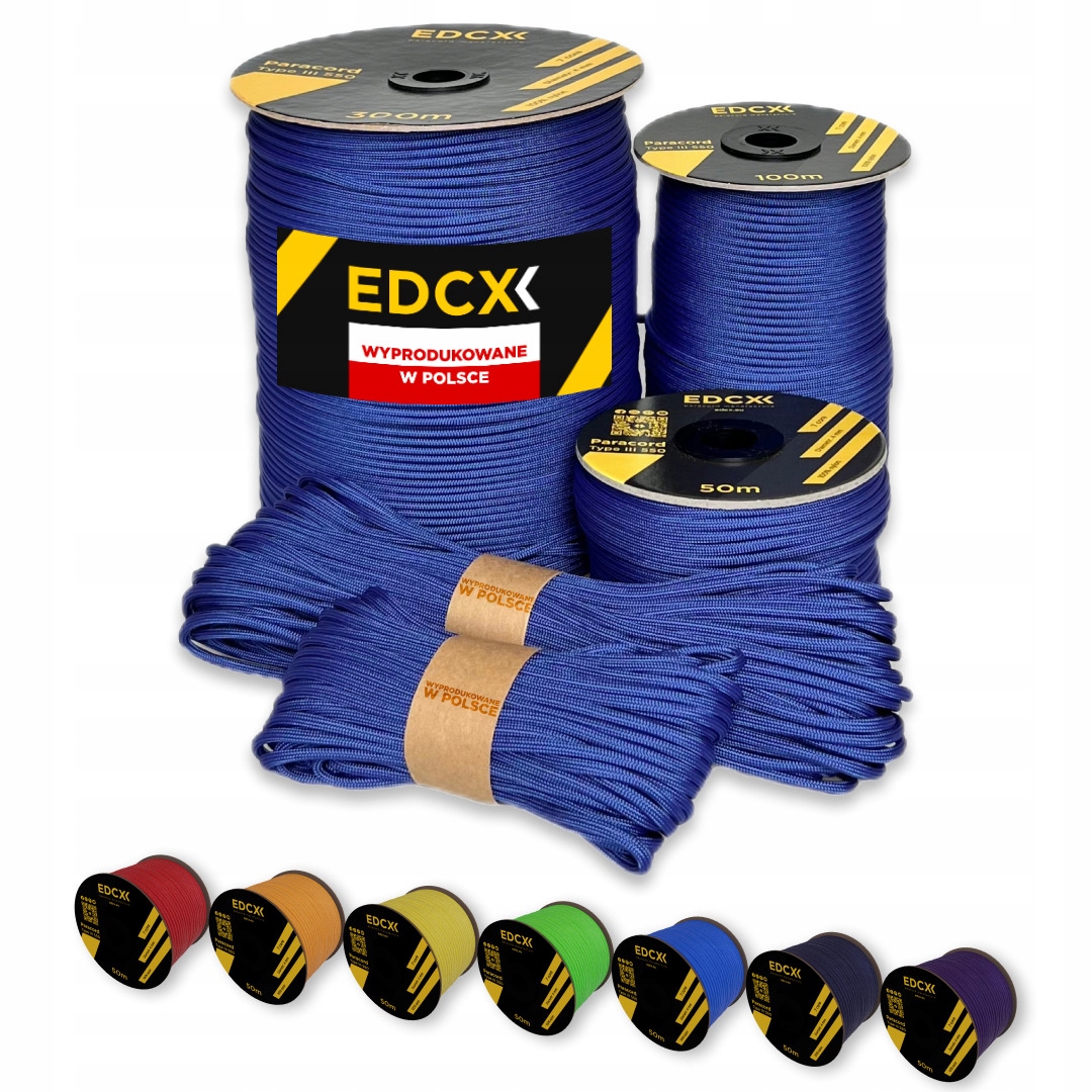 Linka Edcx 4mm Paracord 550 (Royal Blue, 50 m) Wyprodukowane w Polsce