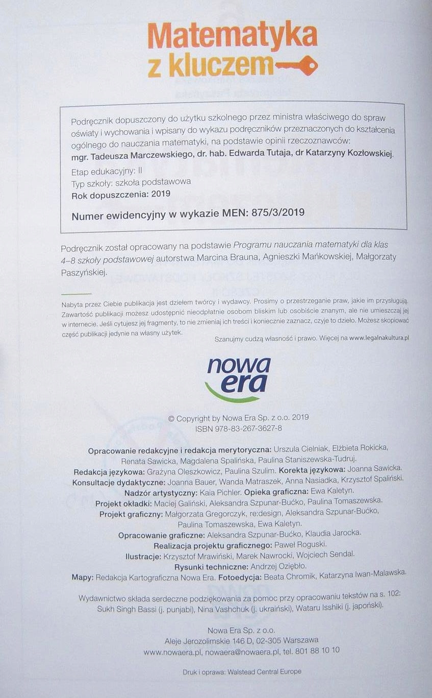 MATEMATYKA Z KLUCZEM KL. 6 CZ. 1-2 PODRĘCZNIK 2019 Wydawnictwo Nowa Era