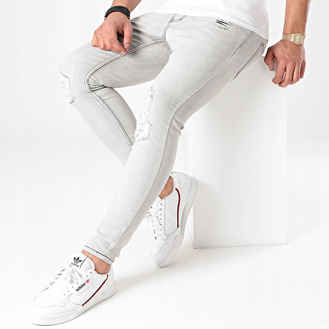 Džínové kalhoty Skinny Přetíratelné Oděrky Trubky Elastické