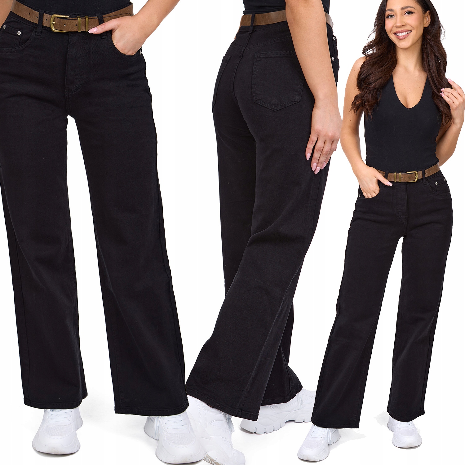 648_JEANSOWE Spodnie Szwedy Goodies Damskie Szerokie Nogawki Proste -3XL/46