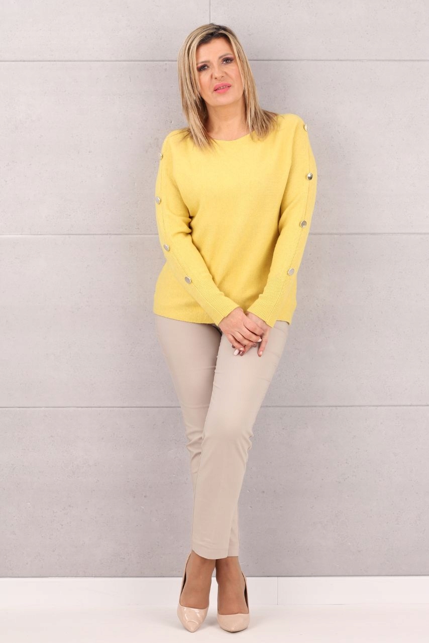 SWETER DAMSKI OVERSIZE ELEGANCKI GŁADKI PROSTY Z OZDOBNYMI GUZIKAMI Wzór dominujący bez wzoru