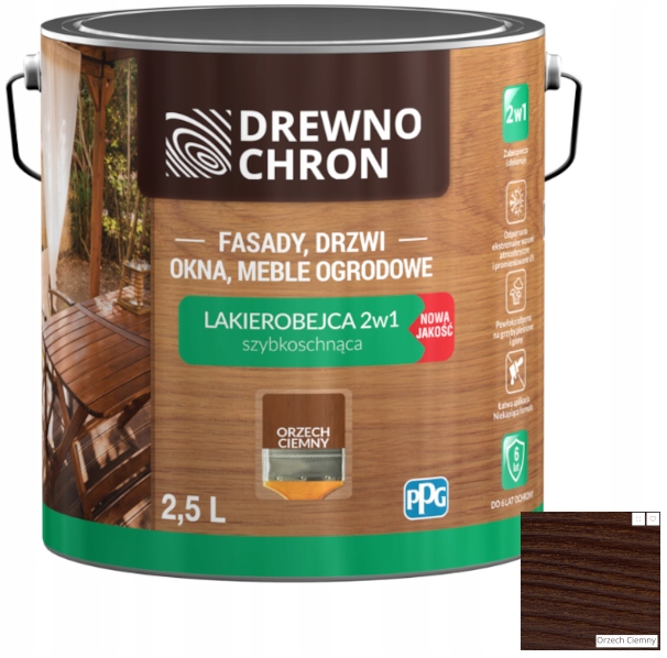 Szybkoschnąca Lakierobejca 2W1 Ppg Drewnochron Orzech Ciemny 2,5L