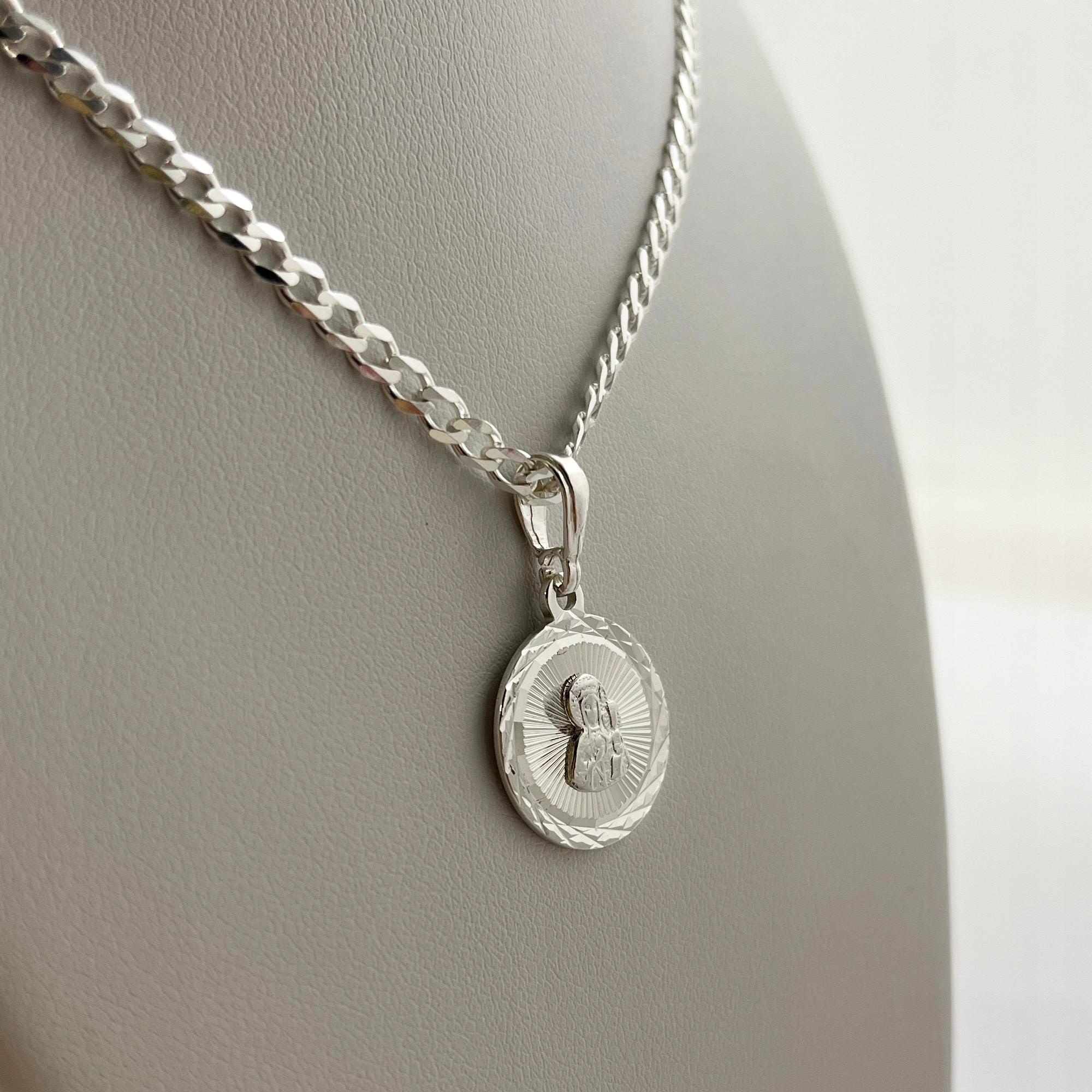 SREBRNY ŁAŃCUSZEK PANCERKA + MEDALIK MATKA BOSKA 925 + GRAWER NA KOMUNIĘ Materiał Srebro