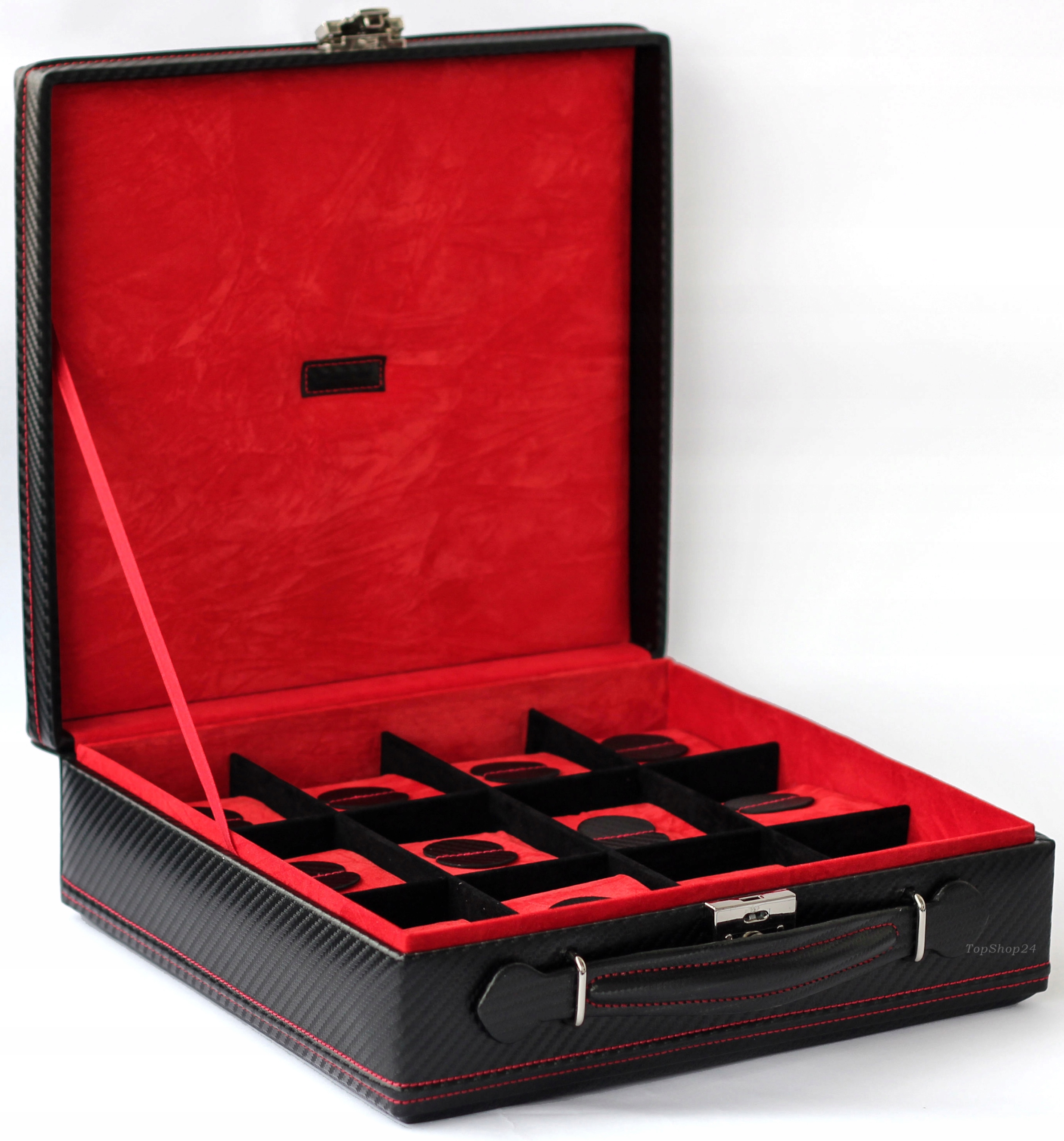 Walizka, pudełko skórzane na 12 zegarków- carbon Kolor wielokolorowy