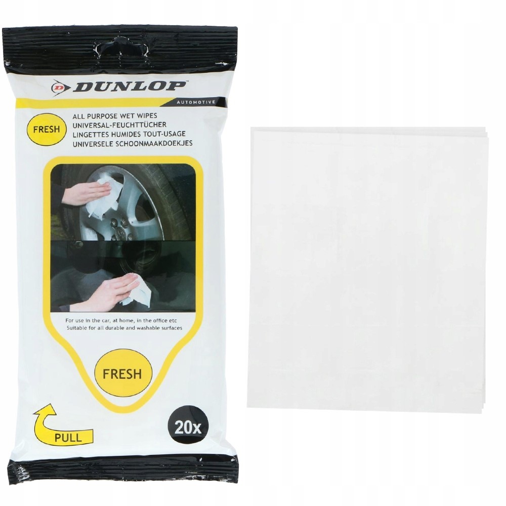 Chusteczki uniwersalne Dunlop do felg, kokpitu, reflektorów, szyb 20 sztuk
