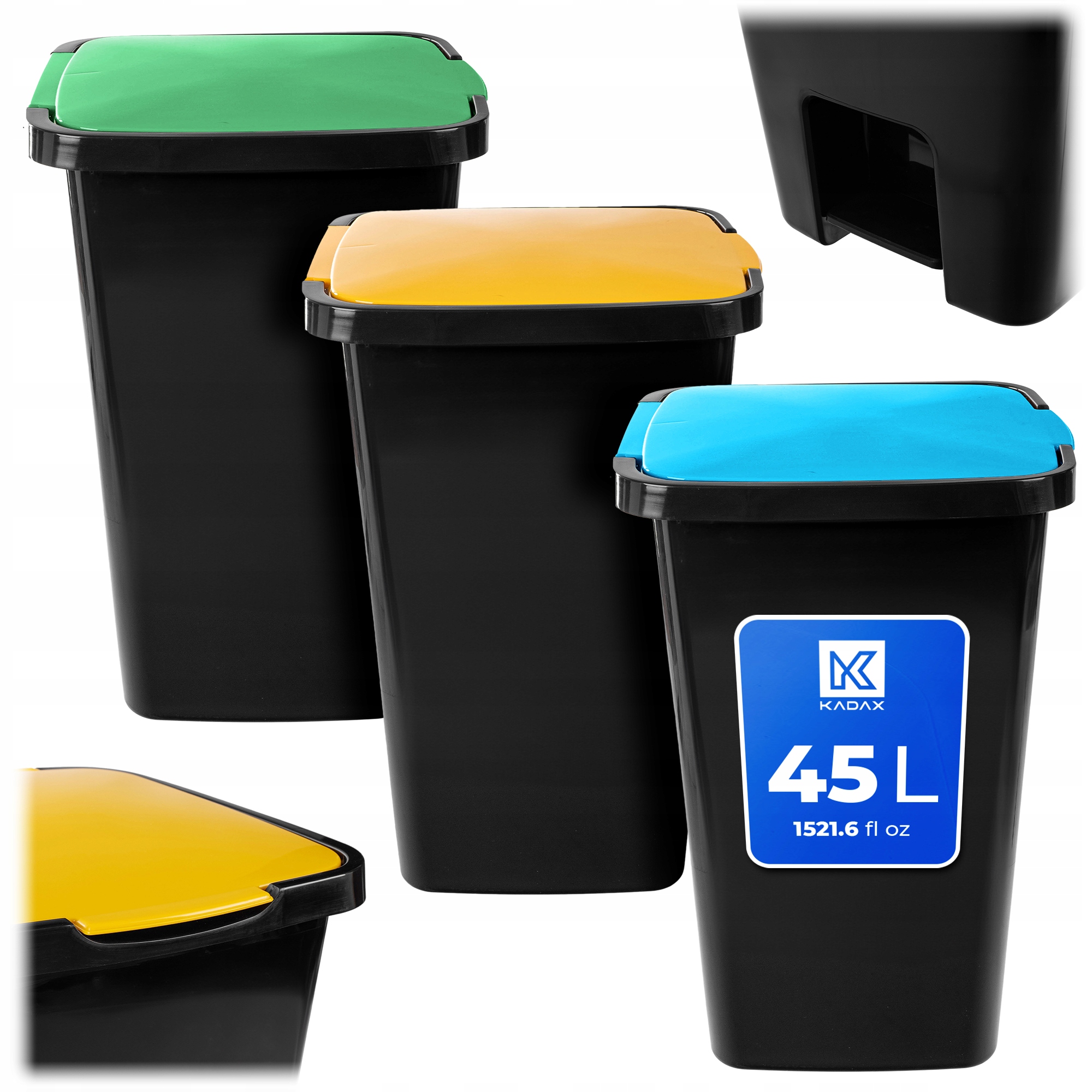 Levně 3x Odpadkový Koš 45L Nádoba Na Třídění Odpadu Koše S Pedálem Sada
