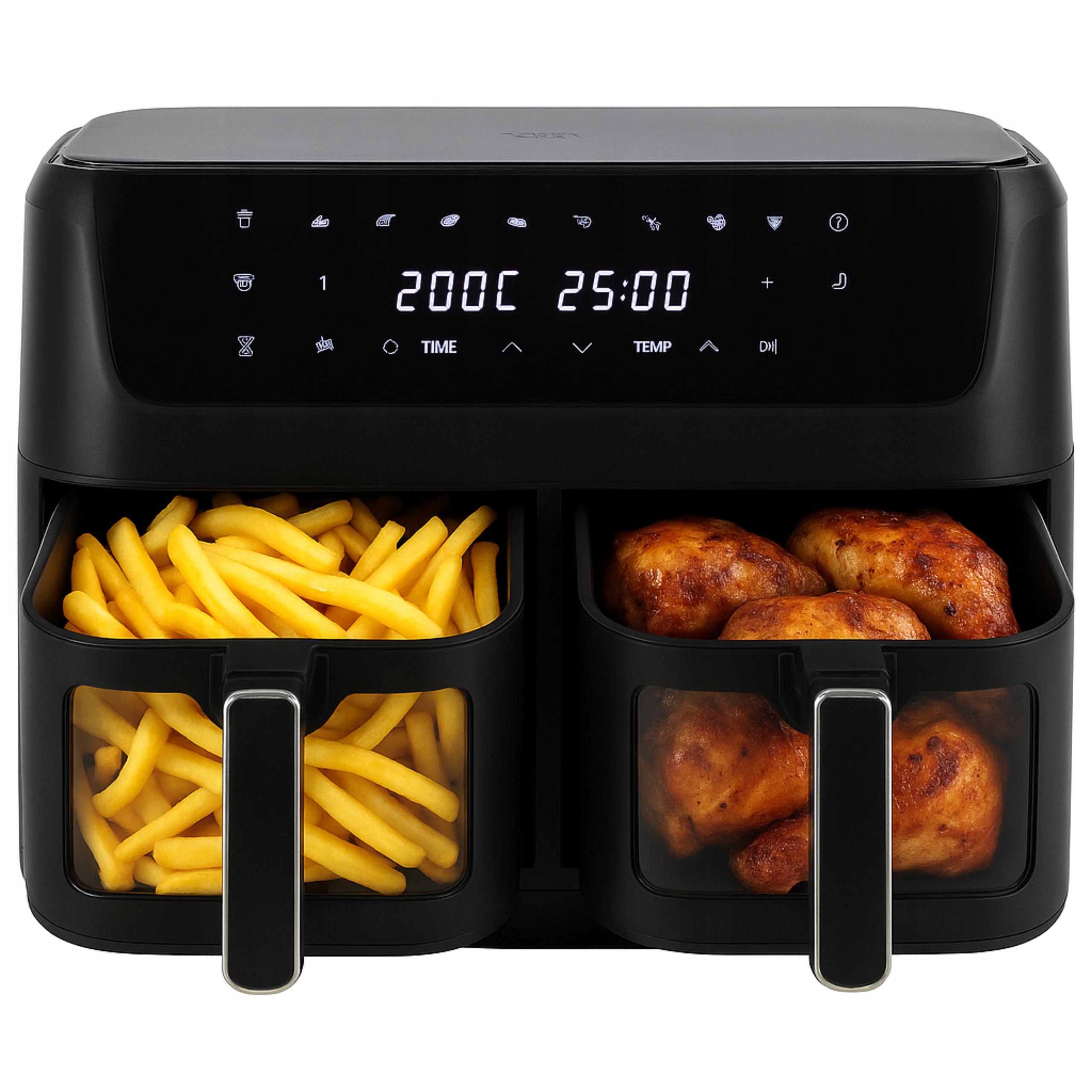 Frytkownica Beztłuszczowa Dwukomorowa Air Fryer 8 Programów Mocna 2700W