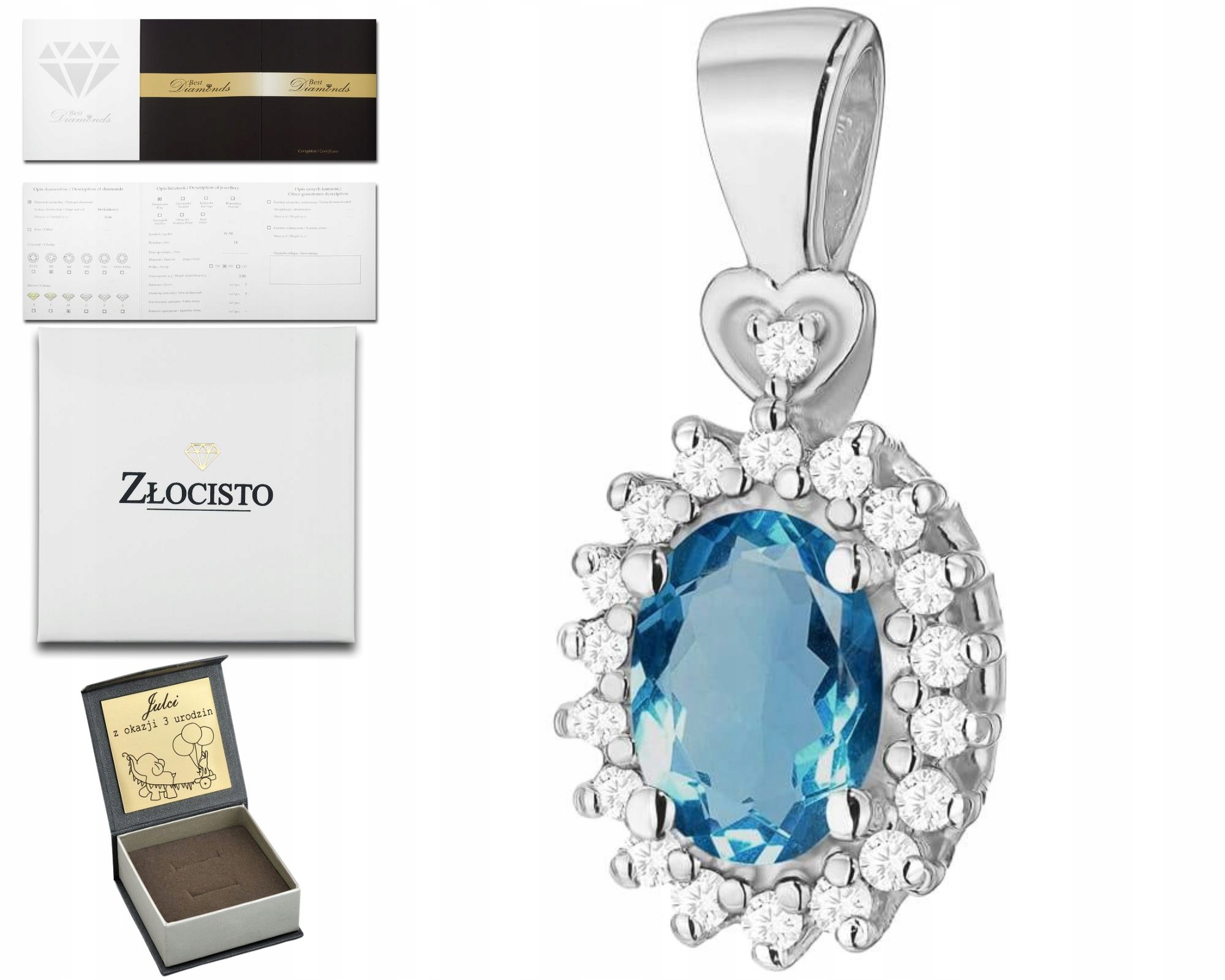 Přívěsek S Přírodním Kamenem Topaz London Blue Bílé Zlato 585 Dárek
